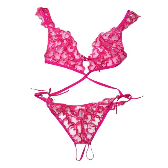 Victoria's Secret Very Sexy Unlined Shimmer Heart Embroidery Crotchless Teddy - Picture 2 of 5